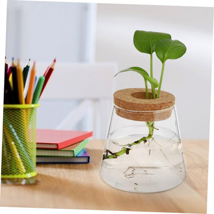 3pcs Hydroponic Glass Plant Vase with Wood Lid Compact Desktop Propagation Station for Plants Clear Terrarium Bottle for Flower Lovers Enhances Indoor Atmosphere