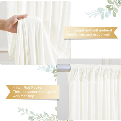 8 x 10ft Ivory Backdrop Curtains for Baby Shower Photo Background Curtains Wrinkle Resistant Backdrop for Party Photoshoot Polyester Curtains Drapes for Wedding Birthday with Rod Pocket, 2 Panels