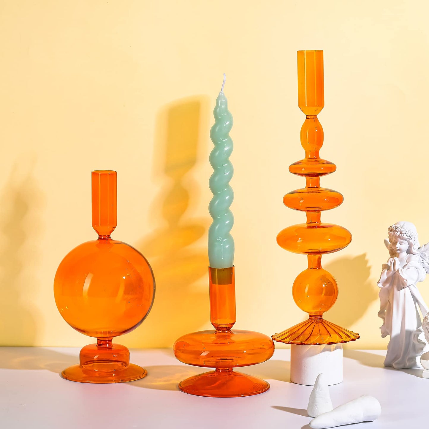 Rtteri 3 Pcs Glass Candlestick Holders Glass Candle Holders Groovy Wavy Elegant Taper Candle Stick for Wedding Home Birthday Party Easter St Patricks Day Decoration Windowsill Decor(Brown)