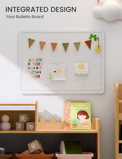 Fluxynara Bulletin Board, 23.6" x 17.5" Cork Board Alternative with 12 Safe Removable Adhesive Tabs, Foldable Felt Pin Board for Home Office, Classroom, Bedroom,Entryway for Walls—Light Gray