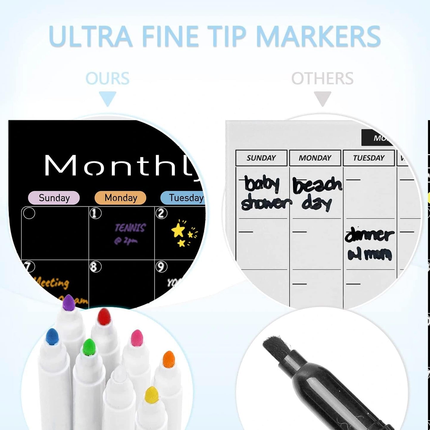 Hivillexun Black Magnetic Dry Erase Calendar for Fridge - 3 Pack Monthly, Weekly & Daily Planner Set (14"x11"), Includes 8 Neon Ultra-Fine Tip Markers & Large Eraser, Reusable Whiteboard for Kitchen