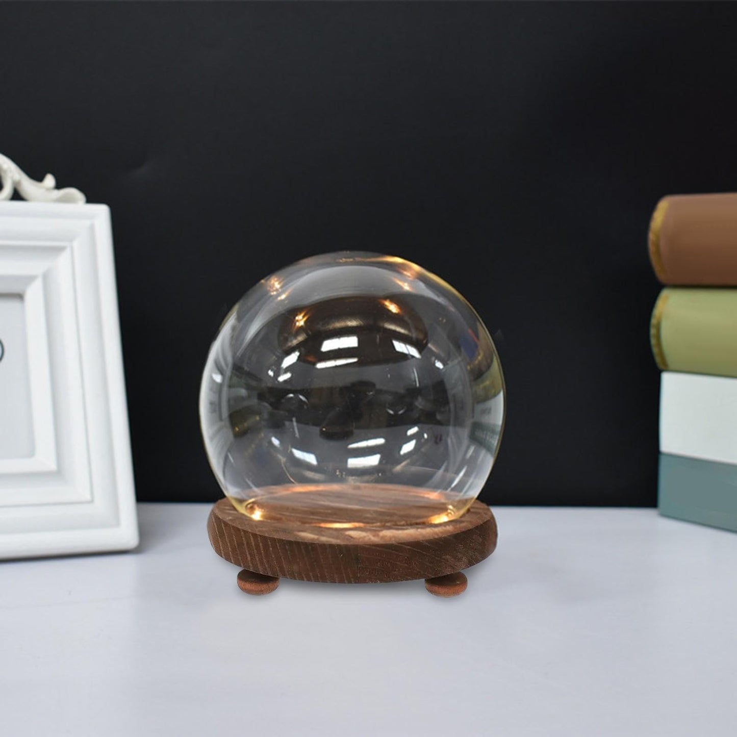 Generic Clear Glass Display Case Terrarium ,Wooden Base Decorative, Empty Glass Dome for Photos Medals Decoration Home Living Room Tabletop Decoration , 12cm