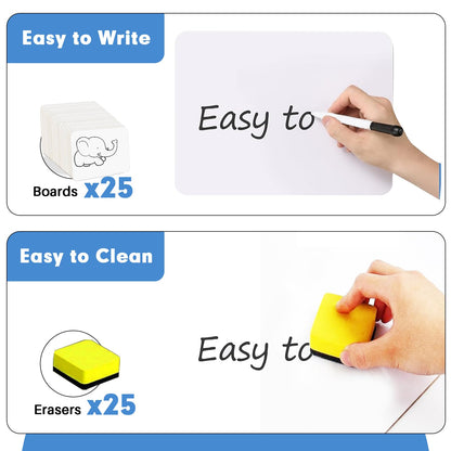 Dry Erase Lapboards, HERKKA 25 Pack Double Sided Small Dry Erase Whiteboards 9 x 12.5 Inch with 25 Erasers, Small Dry Erase Boards for Classroom Teacher Supplies, Personal White Boards for Students