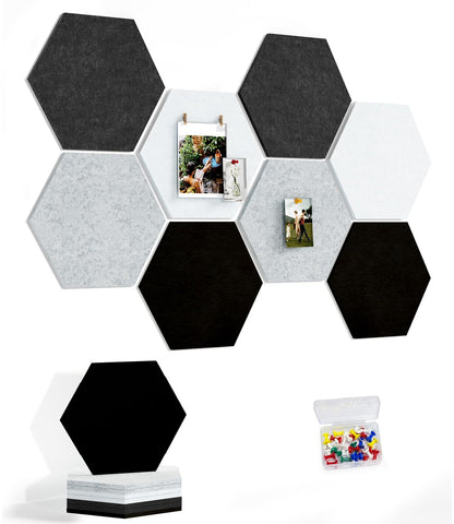 Uoisaiko 8 Pack Hexagon Felt Bulletin Board Tiles - 11.8" Large Thick Pin Board for Walls with 30 Push Pins, DIY Boards for Office Home School Decor, Aesthetic Hex Cork Board Alternative