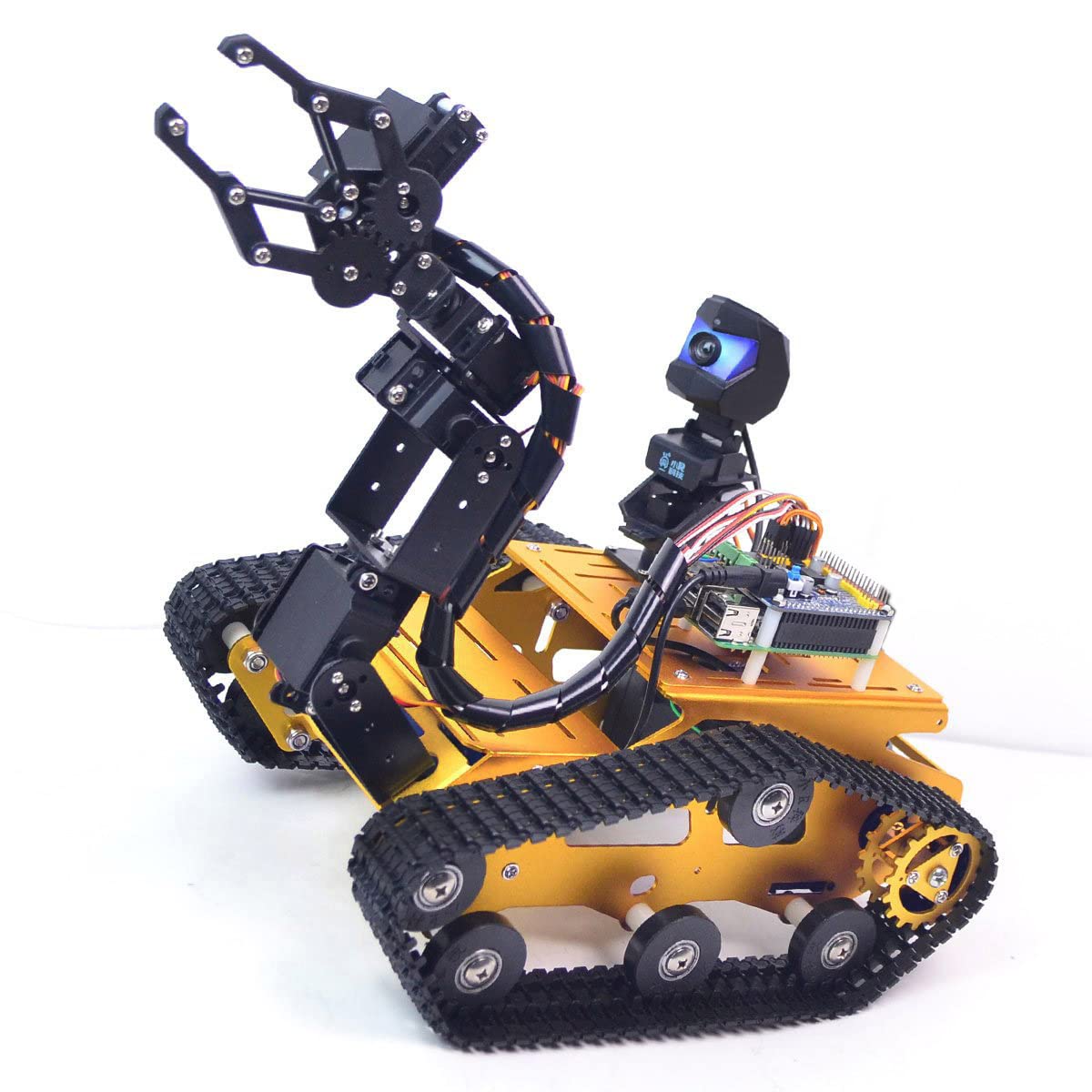 XiaoR Geek Raspberry Pi Smart WiFi Robot Car Kit, with 2DOF Hd Camera 4DOF Robotic Arm Tank Chassis Kit, Remote Control Programmable AI Vehicle Toy Controlled by Android/iOS App PC