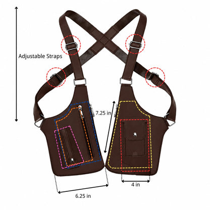 Double Shoulder Armpit Bag for Men, Anti-Theft Underarm Shoulder Bag, Adjustable Armpit Bag, Multi Pocket Crossbody EDC Bag for Travel Everyday Carry, Fits Up to 6.2" Phones (Slim Fit), Brown