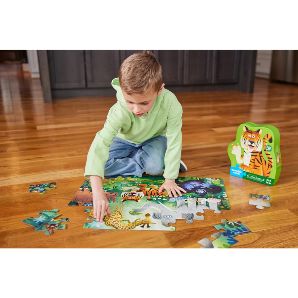 Crocodile Creek Jigsaw Puzzle, 36 Piece for Kids 3 Years and Up, Heavy-Duty Shaped Box for Storage, Finished Puzzle Size 18 x 24 inches, Wild Kingdom