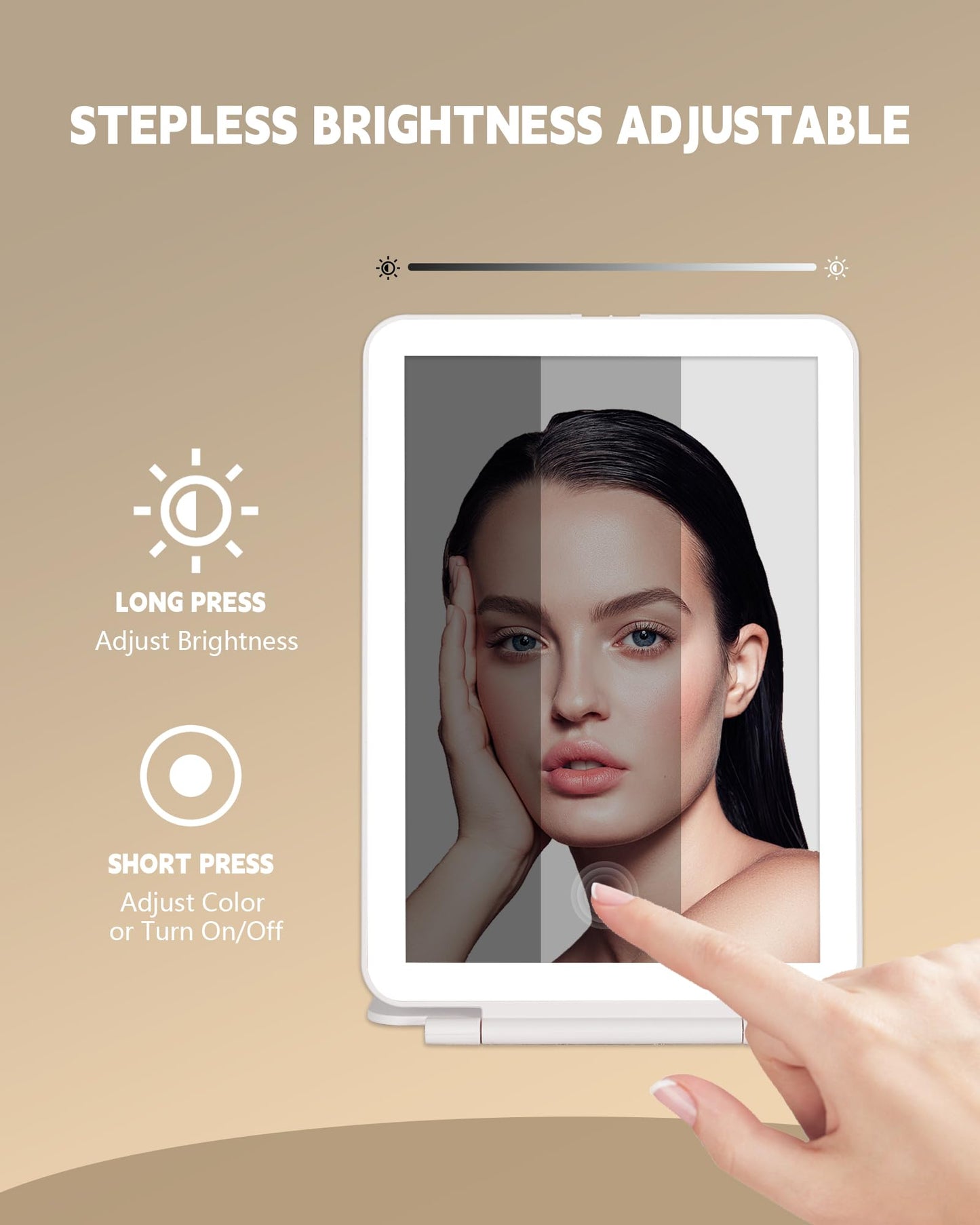 Travel Mirror with Lights Makeup Mirror Touch Screen 3 Colors Light 72 LEDs Rechargeable, 1000mHA 7.9x5.3-Inch Desk Compact Mirror White
