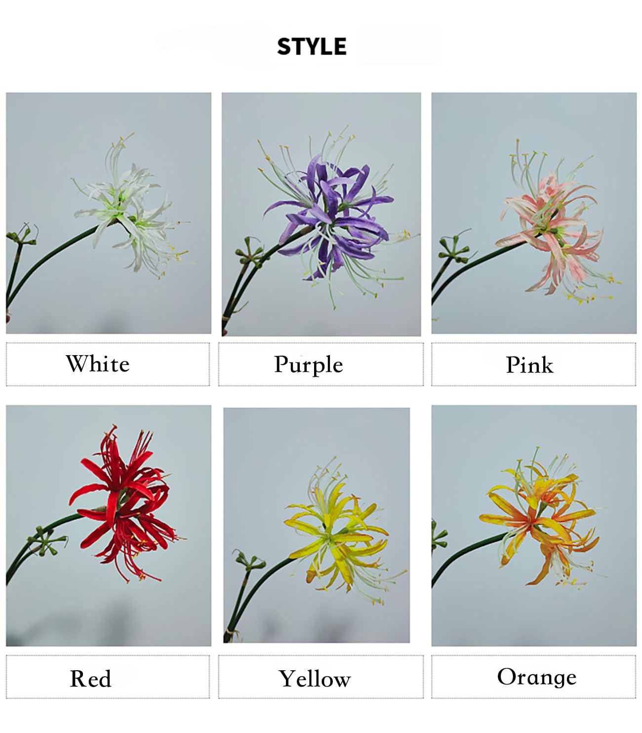 Qingriver 6 Sets 67 CM Lycoris Radiata Artificial Spider Lily Flowers Stonegarlic Clusteramaryllis for Home Garden Wedding Party Decor (Pure White)