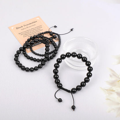AD Beads 4mm Black Tourmaline - Best protection - Handmade Natural Stone Crystal Bracelet with Adjustable Macrame String - Yoga Healing Power Energy Gifts for Men and Women
