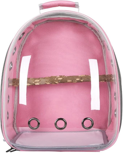 Surakey Parrot Backpack with Wooden Perch Standing Bird Carrier Cage, Carrier Shoulders Bag for Pet Birds Magpies Outing Travel (Pink)