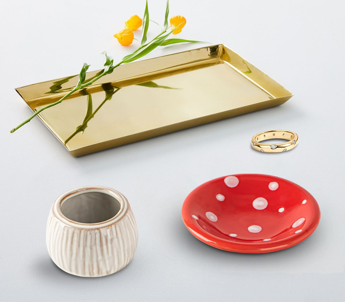 dgudgu Mushroom Ring Holder Jewelry Tray Red Dish Ceramic Trinket Storage Jar Mini Engagement Ring Holder