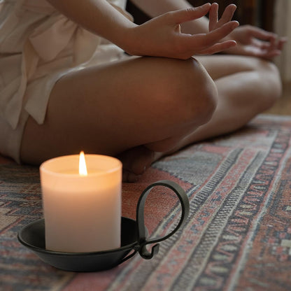 AGLARY 2PCS Matte Black Iron Pillar Candle Holders, with Handle, Simple Industrial Style ，Table Centerpiece Decoration