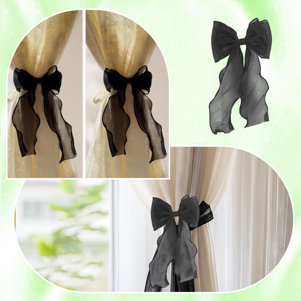 HOBBIESAY 4PCS Bow Curtain Tiebacks Fairy Fabric Curtain Tie Straps Bow Curtains Tiebacks Lace Bowknot Curtains Holdbacks Elegant Lace Drapery Holdbacks Tie Rope for Home Office Hotel Pink