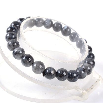 Justinstones Natural Black Labradorite Larvikite Gemstone 8mm Round Beads Stretch Bracelet 7 Inch Unisex