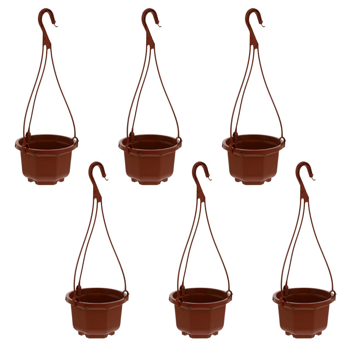 Wakauto 6Sets Plastic Hanging Flowerpots - Metal Hook & Chain Planters with Drainage Holes & Non-Slip Feet, Breathable for Succulents & Orchids, Indoor/Outdoor Home & Garden Use