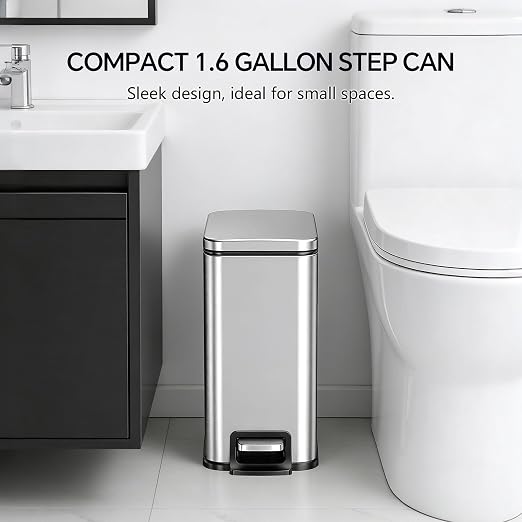13 Gallon Trash Can (50L) and 1.6 Gallon (6L) Kitchen Trash Can Combo Set, Stainless Steel Garbage Can with Lid and Step-on Pedal, Soft Close Waste Bin with Inner Bucket for Home & Office