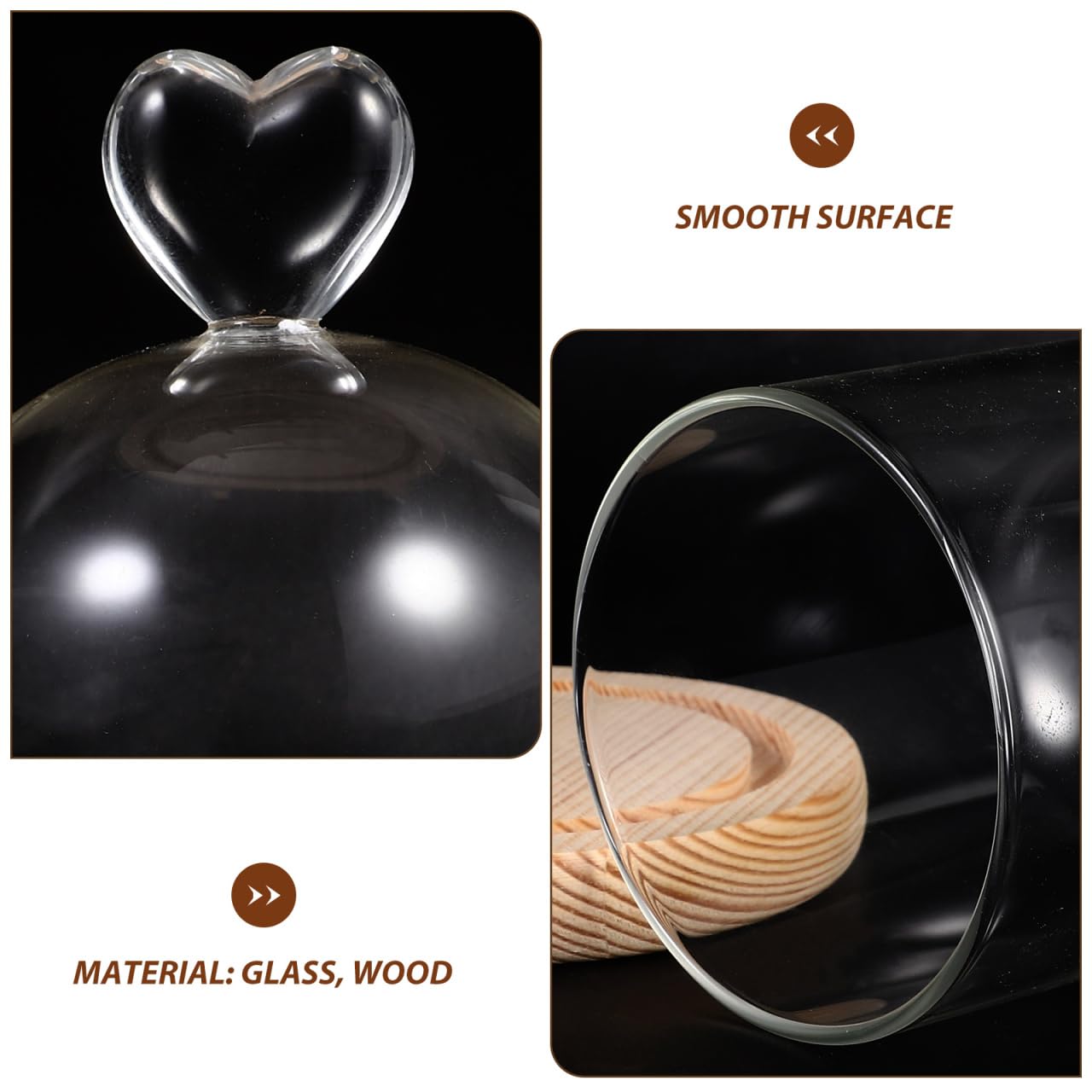 ULTECHNOVO Glass Display Dome Cloche with Solid Wood Base, Clear Glass Dome Cloche Bell Terrarium Jar for Plants, Collectibles And Figurines