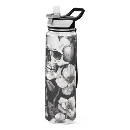 GOODOLD White Skull 32 oz Water Bottle - Clear Tritan, BPA-Free, LeakProof with Carry Strap for Sports, Gym & Outdoor Activities