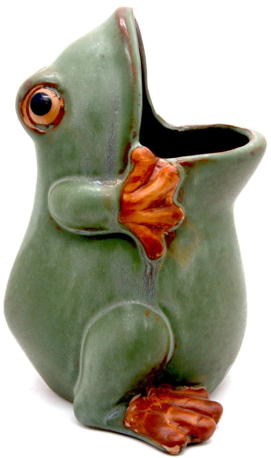 MONMOB 7" Ceramic Frog Shaped Plant Pot for Bonsai Flower Succulent Planter Candy Dish Pencil Holder Decor Multipurpose Green Frog Gift