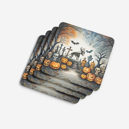 Caroline's Treasures Pet Cemetery Spooky Halloween Foam Coaster Set of 4 Cup Coasters for Indoor and Outdoor, Coaster for Tabletop Protection, Anti Slip, Mouse pad Material
