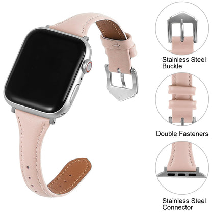 Slim Soft Genuine Leather Bands Compatible with Apple Watch Band 38mm 40mm 41mm 42mm for Women, Dressy Durable Leather Replacement Strap for iWatch SE1/2/3 11 10 9 8 7 6 5 4 3 2 1