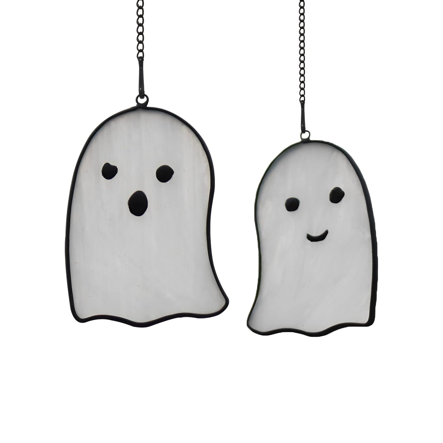 BOXCASA Ghosts Stained Glass Window Hangings,Funny Ghosts Stained Glass Suncatcher Gifts for Girls Boys Women Kids, Cute Ghosts Decor Halloween Ornament for Window,Set of 2