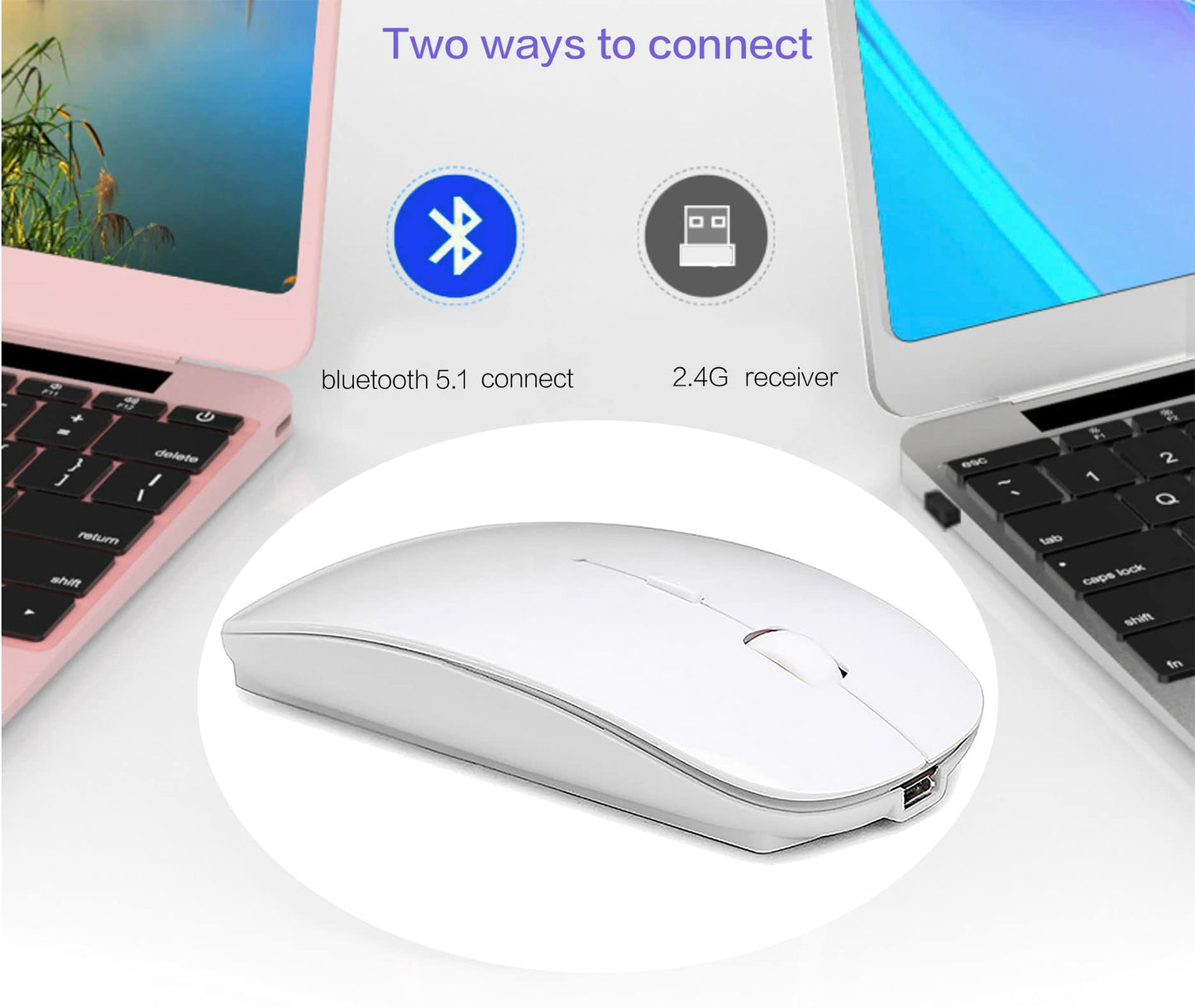Bluetooth Wireless Mouse for Laptop mac MacBook ipad MacBook air MacBook pro pc Desktop Computer Windows Chromebook Notebook (Silver)