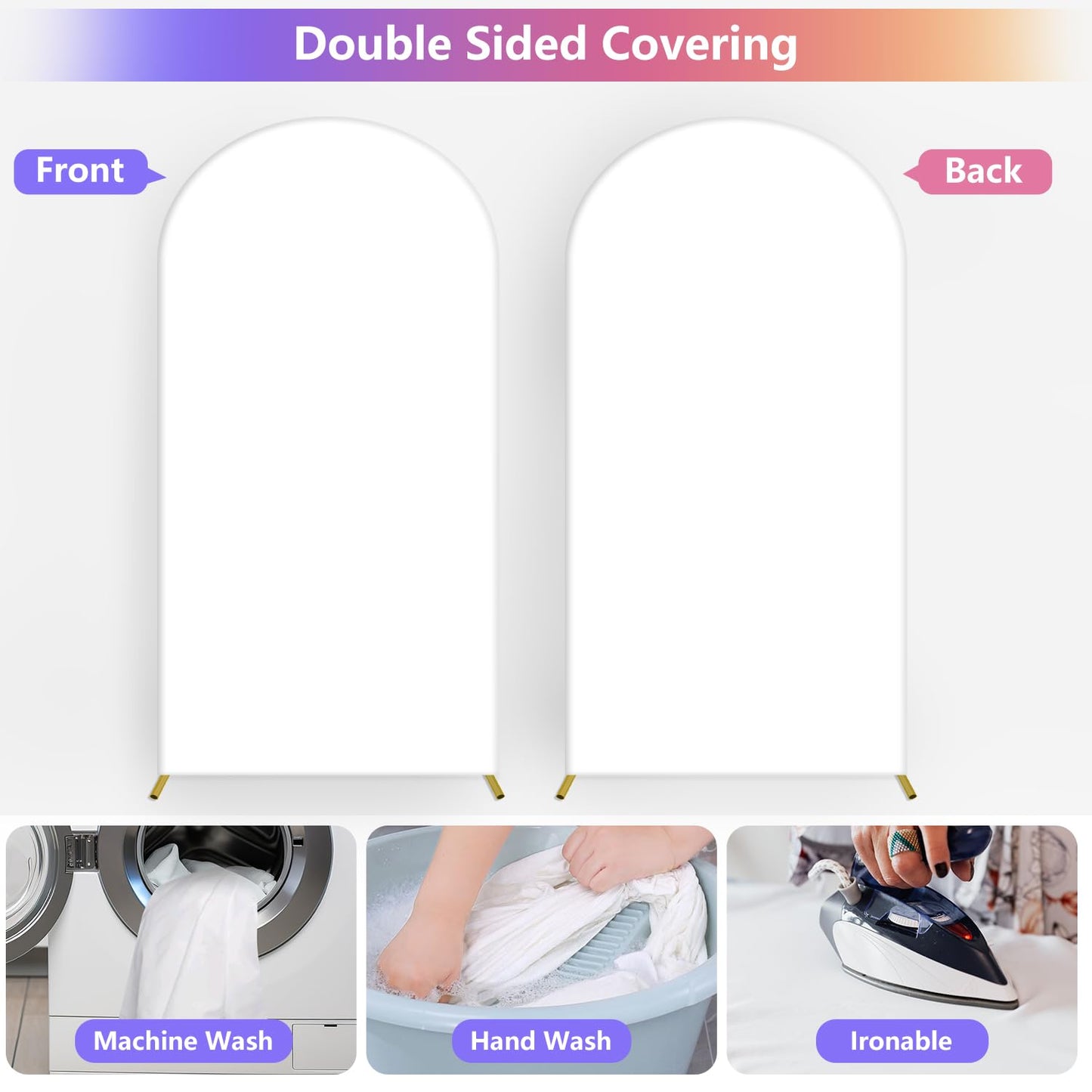 7.2FT Arch Backdrop Cover, Wedding Arch Cover Spandex Fitted Stretchy Background Stand, 2-Sided White Backdrop for Birthday Party Decorations Ceremony Baby Shower Banquet Christmas