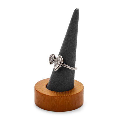 Oirlv Solid Wood Single Ring Display Stand Grey Ring Organizer Holder for Women Gift