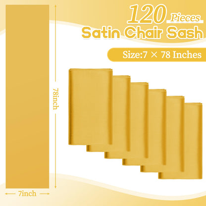 fani 120 PCS Satin Chair Sashes, Bows Designed ChairSashes, 7x78 inch Chair Sashes for Aisle Decorations Universal Chairs Cover Decoration for Wedding Reception Party Banquet (Gold)