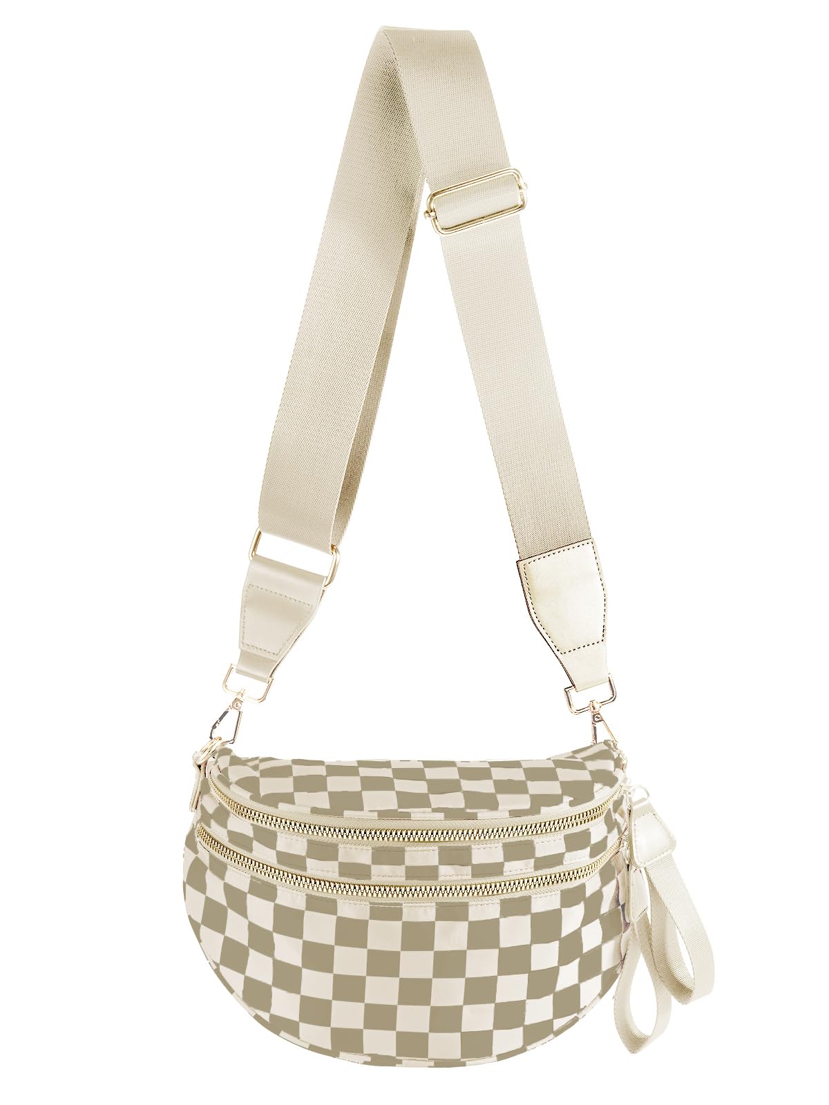 Spacious Checkered Nylon Crossbody Bag Bum Bag Checkered Handbags Wallets for Women
