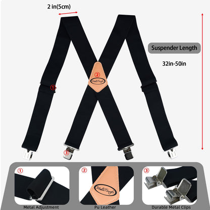 MELOTOUGH Suspenders for Men Heavy Duty Men's Suspenders w/Clip Big and Tall Work suspenders Mens Suspenders for Jeans (Black)