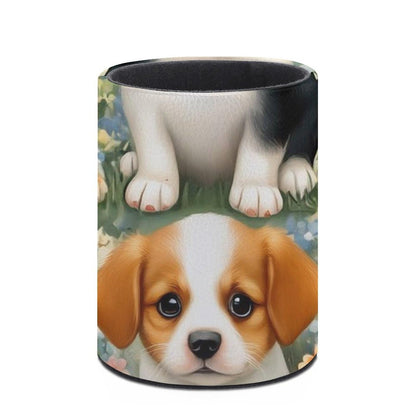 UTRSIFB Pen Holder Leather Pencil, Holder Cup Makeup Brush Storage Organizer, Waterproof Multifunctional Office Supplies Puppy