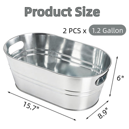 Dicunoy 2 Pack Ice Buckets Galvanized Tub, 1.2 Gallon Beverage Tubs for Parties, Metal Beer Drink Buckets with Handles, Wine Cooler Storage for Champagne Cocktails Bar Supplies