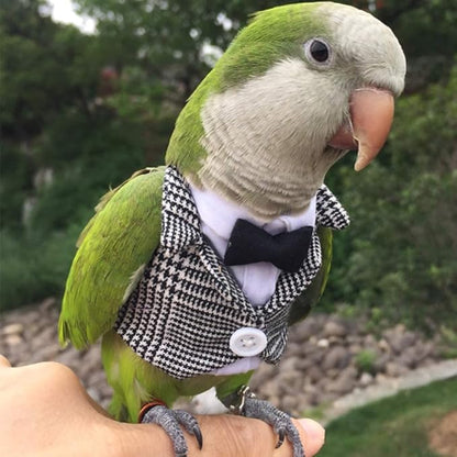 Bird Clothes Birds Flight Suit,Tuxedo Business Suit for Parrots African Greys Parakeet Cockatiel Sun Conure Christmas Party Birthday Cosplay Photo Prop Small Animals Apparel (3XL,Grid Suit)