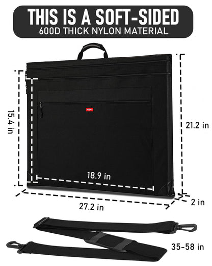 Nicpro Light Weight Art Portfolio Bag, 20x26 Black Art Canvas Portfolio Case with Detachable Shoulder Strap, Leather Corners, Carrying Storage Case for Artwork, Poster, Sketching, and Drawing