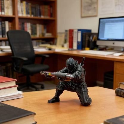 2SupMask Ninja Pen Holder for Desk, Black Ninja Decor Pen Stand Pencil Holder Desk Accessories for Office Home Classroom