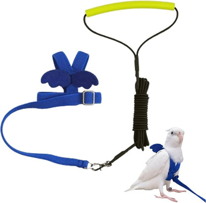 Pet Parrot Bird Harness and Leash, Adjustable Training Design Anti-Bite, Bird Nylon Rope with Cute Wing for Lovebird Budgie African Grey Macaw Conure (Blue,XL)