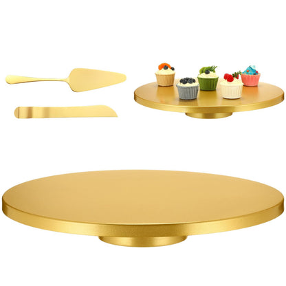 Wenqik 18 Inch Metal Cake Stand with Cake Knife and Spatula, Round Dessert Table Display Stand Metal Dessert Tray Serving Platter for Party, Wedding, Birthday, Baby Shower, Anniversary(Gold)