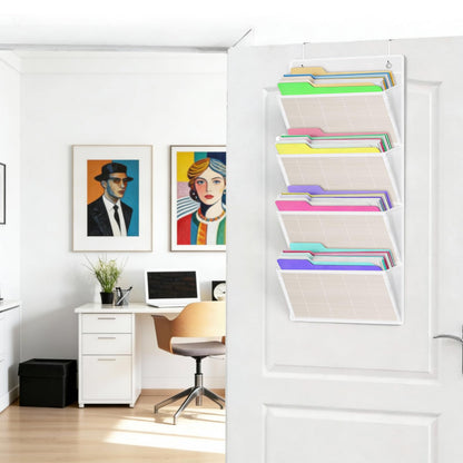 VERONLY Over the Door File Organizer - Hanging Wall Mounted File Folders Storage with 5 Extra Large Pockets for Home, 0ffice, Classroom,Chart Papers, Files, Letters,Planner, Documents (White)