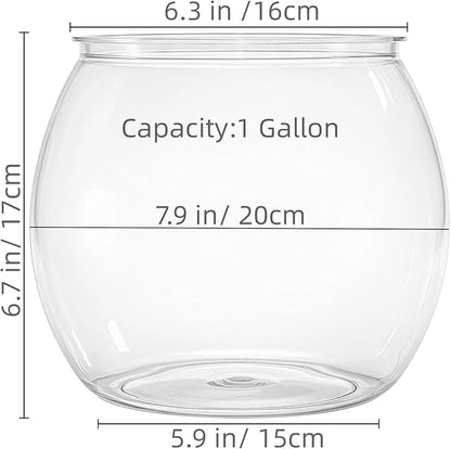 Okllen 2 PCS 1 Gallon Fish Bowl, Round Clear Plastic Goldfish Betta Fish Bowl Fish Tank for Aquarium, Terrarium, Home décor, Flower Vase Centerpiece