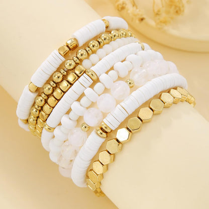 YEOSMINE Boho Heishi Clay Beaded Stretch Bracelets Stack For Women, Preppy Teens Friendship Gold Bracelets Cute Beach Surfer Accessories Bulk Set Trendy Fashion Jewelry