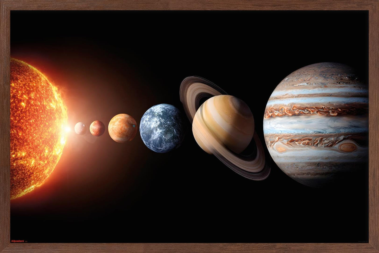 Science - Solar System Planets 26 Wall Poster, 34L" x 22.4W", Mahogany Framed Version