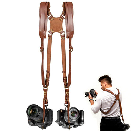 YIHAOSSING Camera Harness,Brown Camera Straps for Photographers,Leather Dual Camera Strap for Two DSLR/SLR Cameras