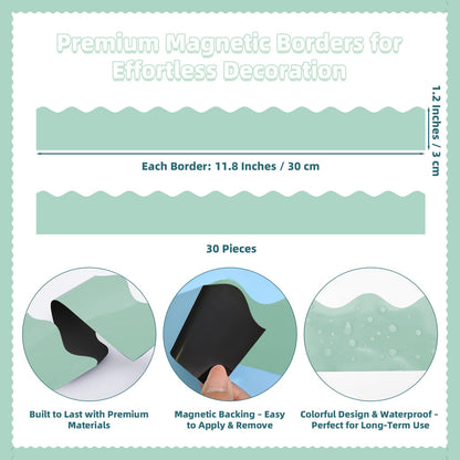 30 Pcs Magnetic Borders for Classroom Whiteboard - Mint Green Magnetic Bulletin Board Border Set - Scalloped Chalkboard Border Strips for Teachers, Parents, DIY Home,School & Office Decoration