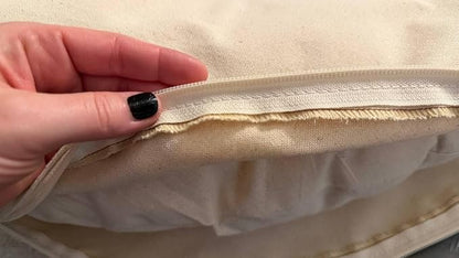 Natural 100% Cotton Canvas Round Dog Bed Cover Eco Friendly Durable Pet Bedding Dog Cushion Covers with Zippers Machine Washable Covers (Beige, Small 24 Inches)