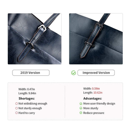 Kattee Vintage Genuine Leather Tote Shoulder Bag for Women Satchel Handbag with Top Handles (Blue)