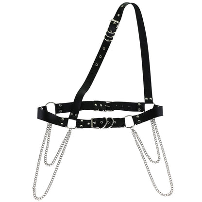 eYLun Women's Waist Belt Punk Rock Leather Body Straps Harness Belt Adjustable Rock Chain Leather Belt Black