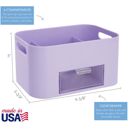 STORi Bliss Lilac Purple Makeup Organizer for Countertop, Divided Bathroom Organizer & Storage Drawer, Makeup Brush Holder, Cosmetic & Nail Polish Organizer, Made in USA